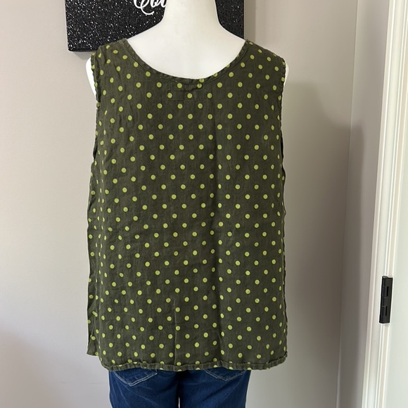 FLAX Linen Olive Green Polka Dot Sleeveless Top Sz M - Picture 5 of 11